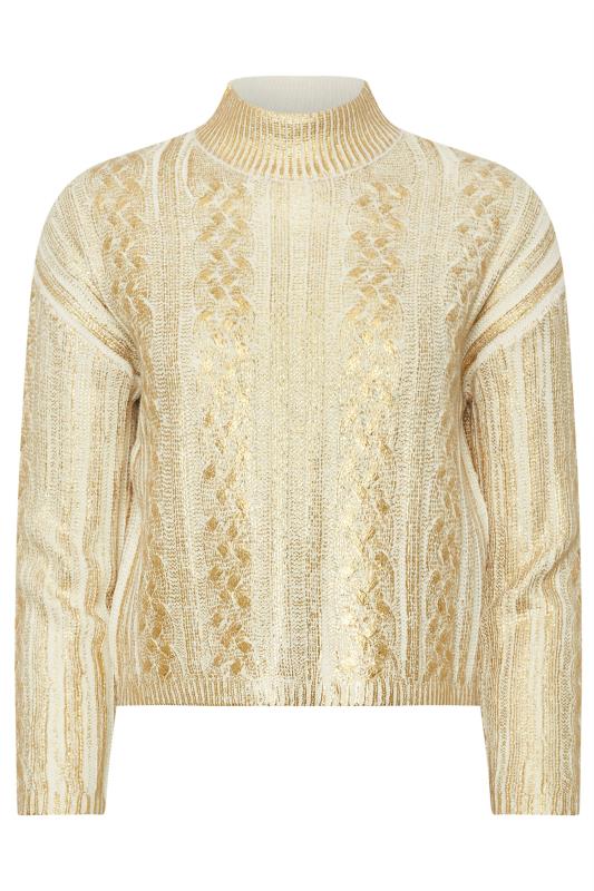 PixieGirl Petite Women's Gold Metallic Foil Cable Knit Jumper | PixieGirl 5