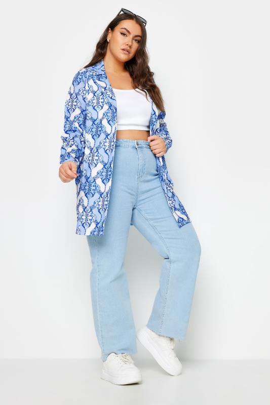LIMITED COLLECTION Plus Size Blue Tile Print Blazer | Yours Clothing 2