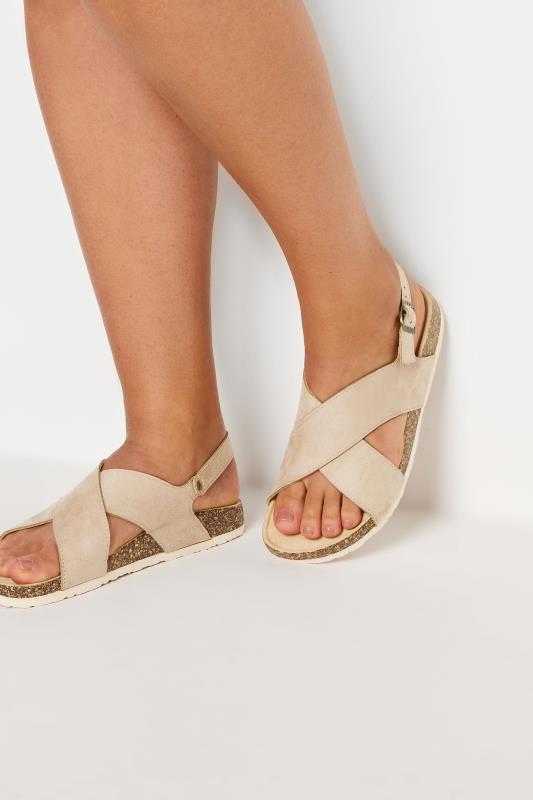  Grande Taille Beige Brown Cross Strap Footbed Sandals In Extra Wide EEE Fit