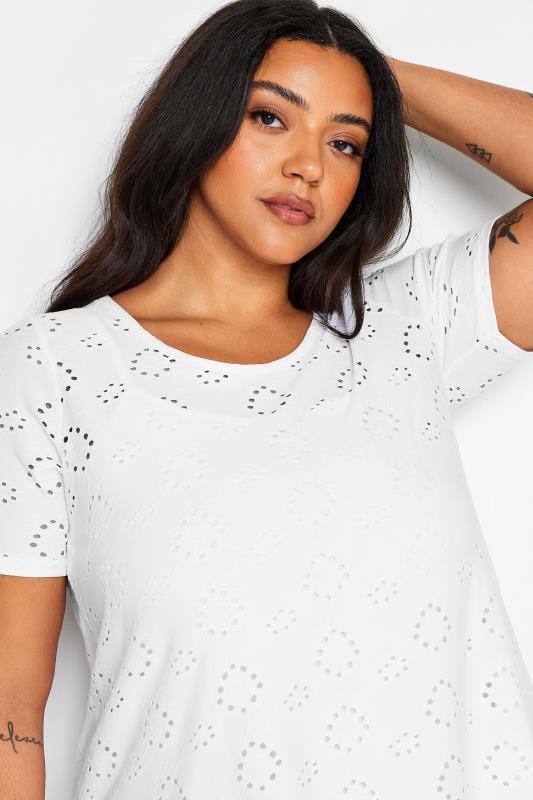 YOURS Plus Size White Broderie Anglaise T-Shirt | Yours Clothing 4