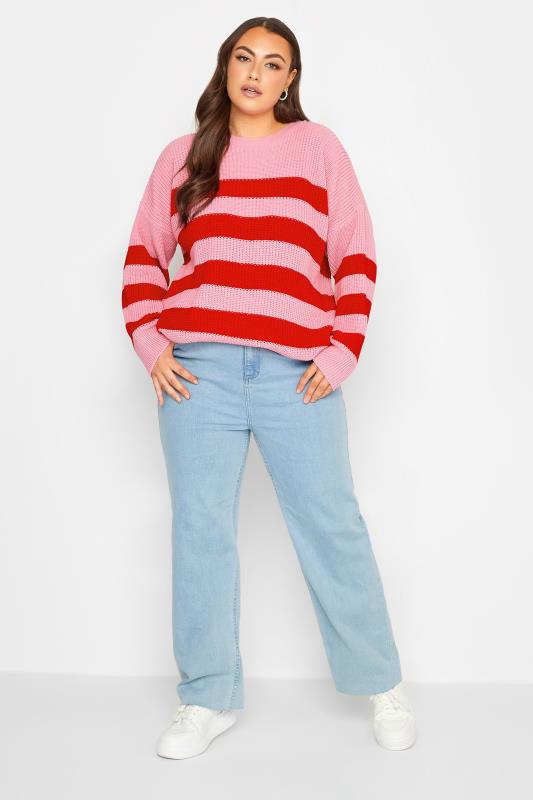 YOURS Plus Size Pink Stripe Jumper | Yours Clothing 2