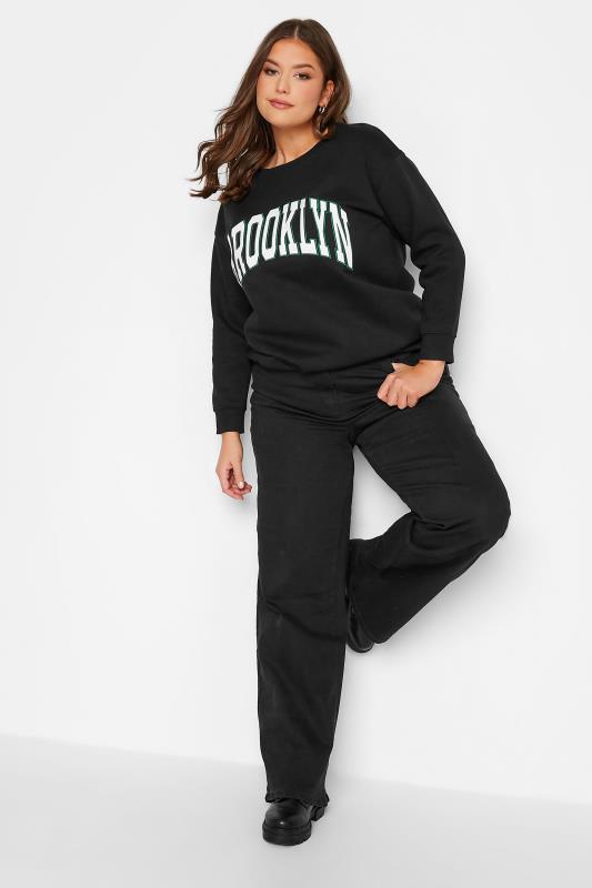 Plus Size Black 'Brooklyn' Slogan Sweatshirt | Yours Clothing 2
