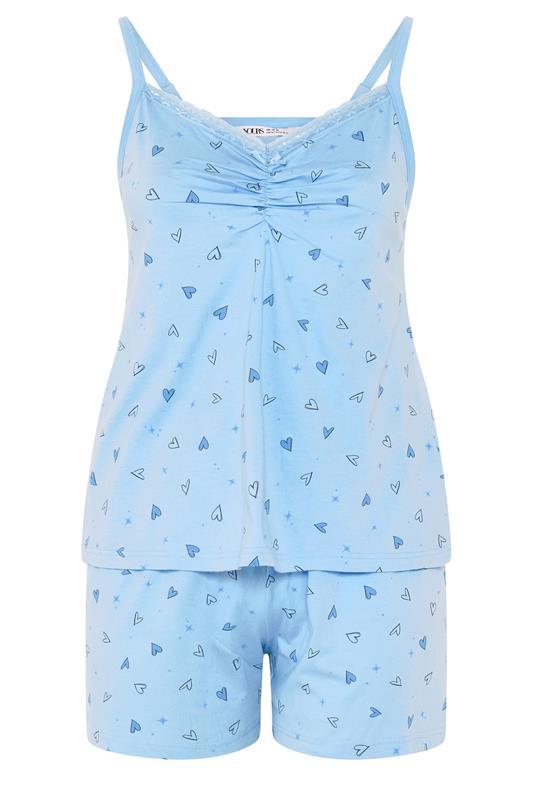 YOURS Plus Size Blue Heart Cami Vest And Shorts Pyjama Set | Yours Clothing 6
