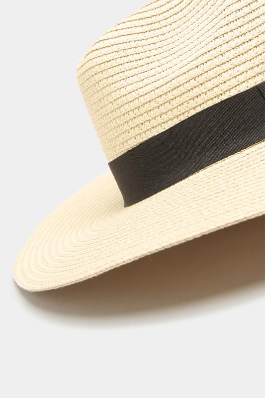 Cream & Black Straw Fedora Hat 3