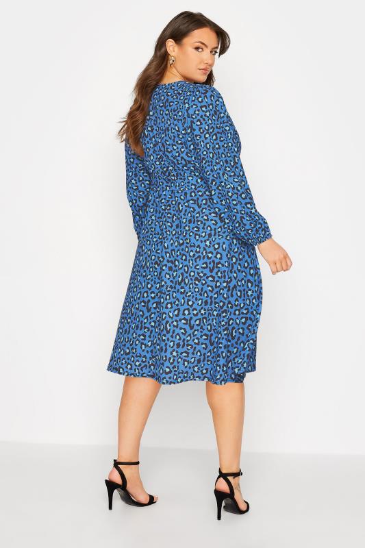 YOURS LONDON Curve Blue Leopard Print Wrap Dress 3