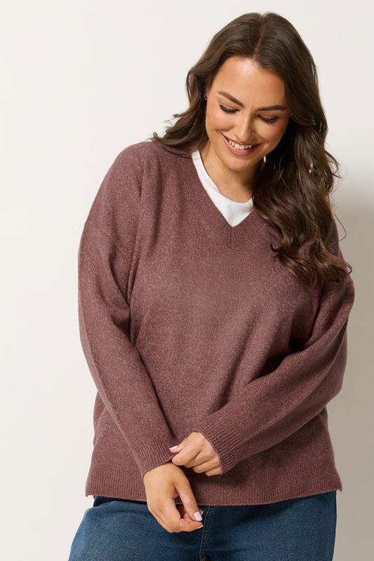  YOURS Pull à col en V rose foncé au toucher doux