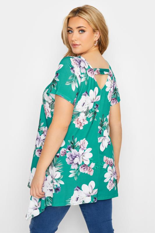 YOURS LONDON Curve Green Floral Hanky Hem Top 3