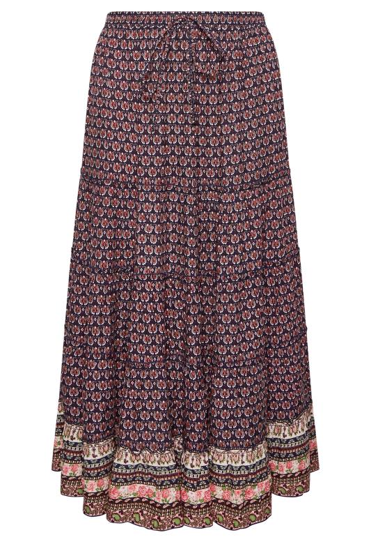 YOURS Plus Size Navy Blue Paisley Print Gypsy Maxi Skirt | Yours Clothing 5