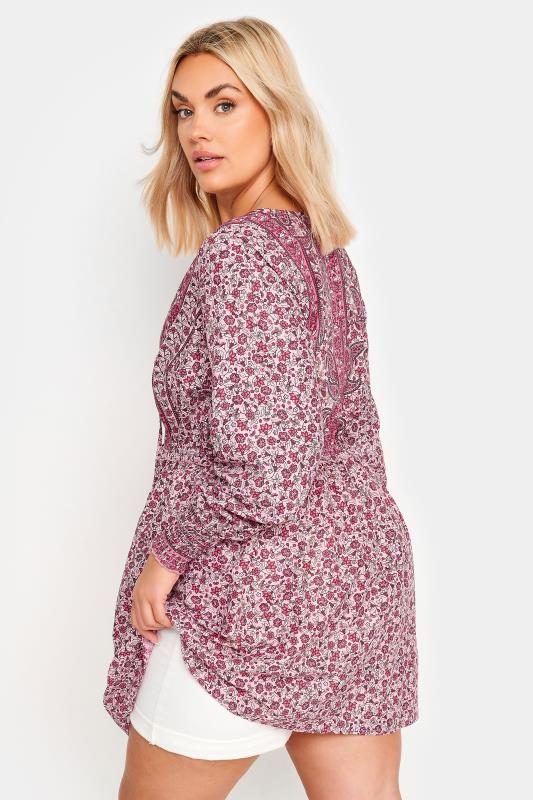 YOURS Plus Size Pink Floral Print Tie Neck Blouse | Yours Clothing 3