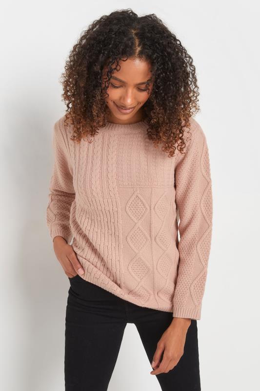 M&Co Blush Pink Cable Knit Patchwork Jumper | M&Co 2