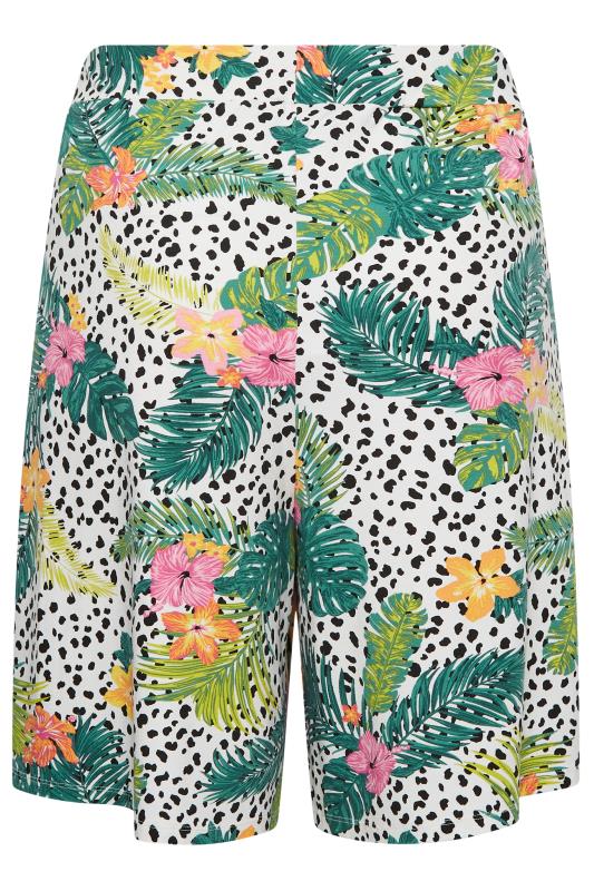 YOURS Curve Plus Size White Mixed Tropcial Print Jersey Shorts | Yours Clothing 6
