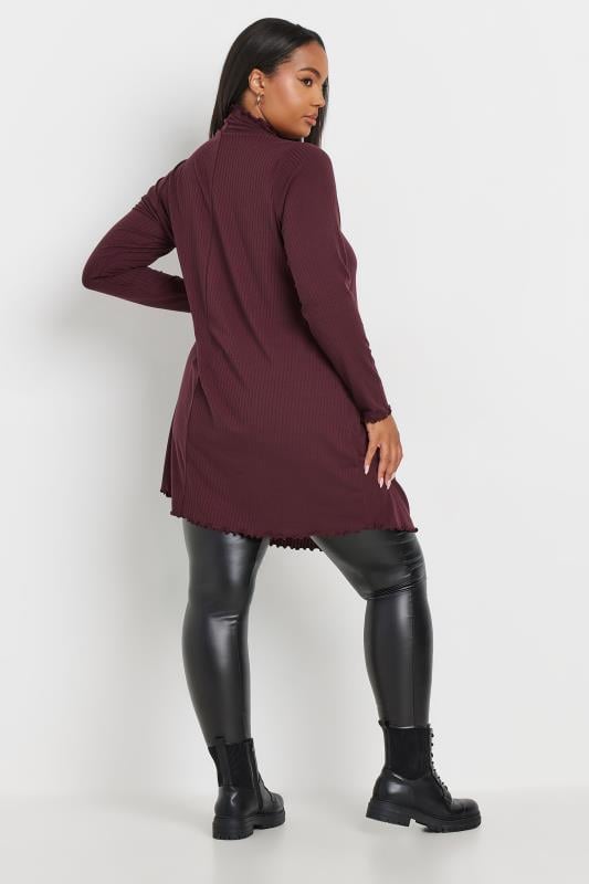 YOURS Curve Burgundy Red Lettuce Edge Tunic Dress | Yours Clothing 3