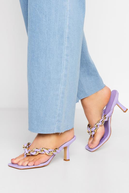  Grande Taille Lilac Purple Square Toe Post Chain Mules In Standard Fit