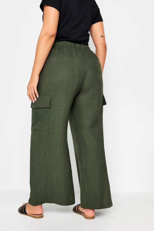 YOURS Plus Size Khaki Green Linen Look Cargo Trousers | Yours Clothing 3