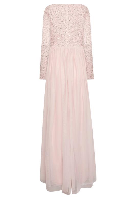 LTS Tall Blush Pink Long Sleeve Sequin Hand Embellished Maxi Dress 7