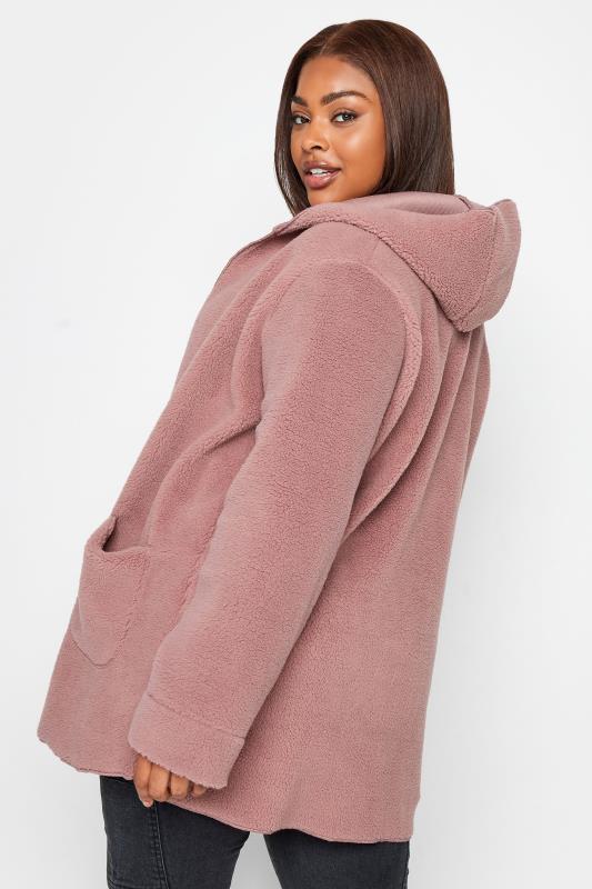 YOURS Plus Size Pink Teddy Hooded Jacket | Yours Clothing 4