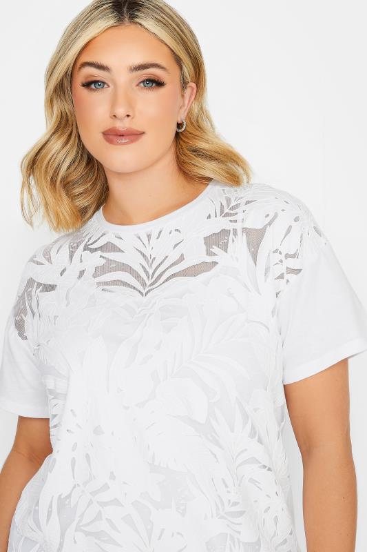 YOURS Plus Size White Floral Mesh Panel T-Shirt | Yours Clothing 4