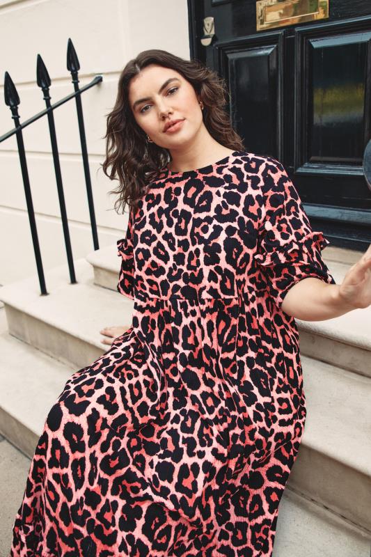 LIMITED COLLECTION Plus Size Pink Leopard Print Smock Maxi Dress | Yours  Clothing