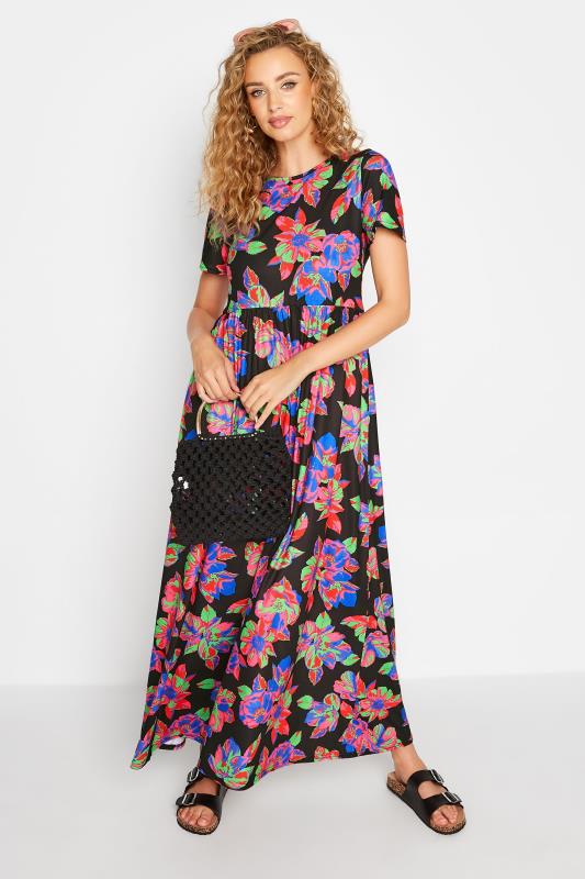 LTS Tall Black Floral Print Smock Maxi Dress 2