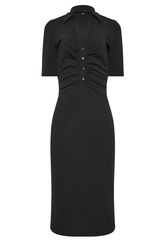 LTS Tall Black Ruched Button Midi Dress | Long Tall Sally  6