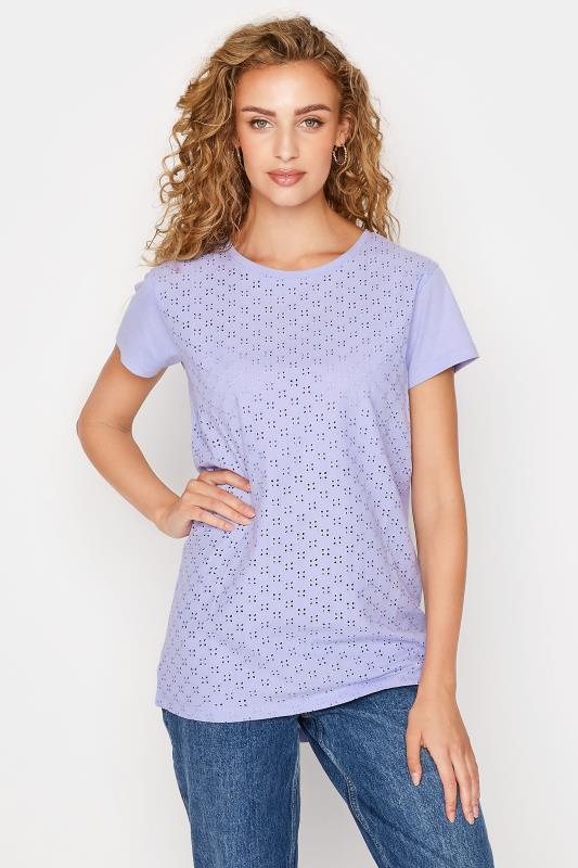 LTS Tall Women's Purple Broderie Anglaise Cotton T-Shirt | Yours Clothing 1