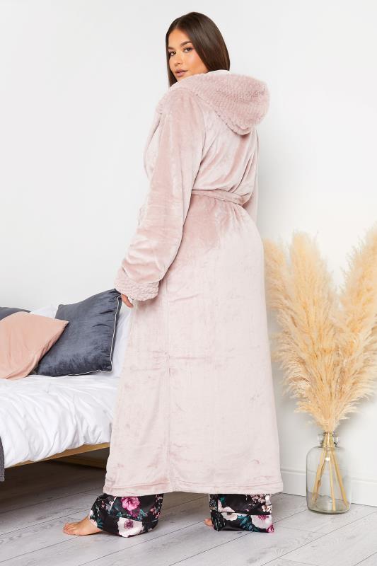 LTS Pink Faux Fur Trim Dressing Gown | Long Tall Sally 3