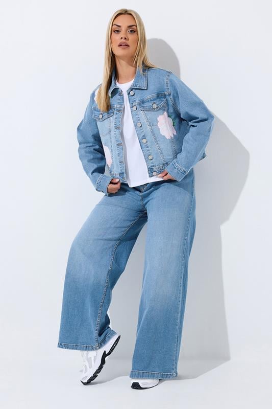 LIMITED COLLECTION Plus Size Blue Rose Printed Denim Jacket | Yours Clothing 4