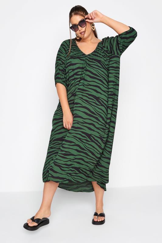 Plus Size LIMITED COLLECTION Green Zebra Print Maxi Dress | Yours Clothing 1