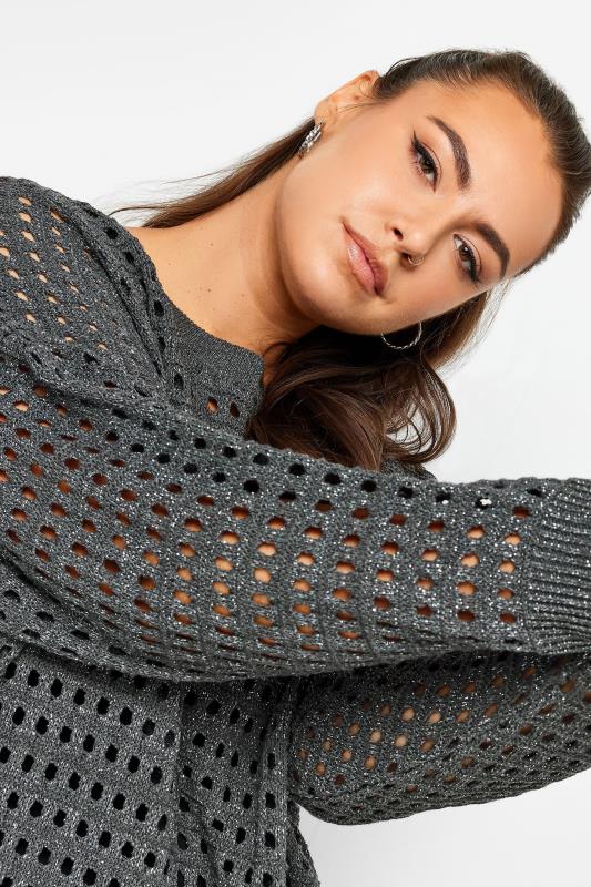 YOURS Plus Size Grey Side Split Metallic Crochet Jumper | Yours Clothing 4