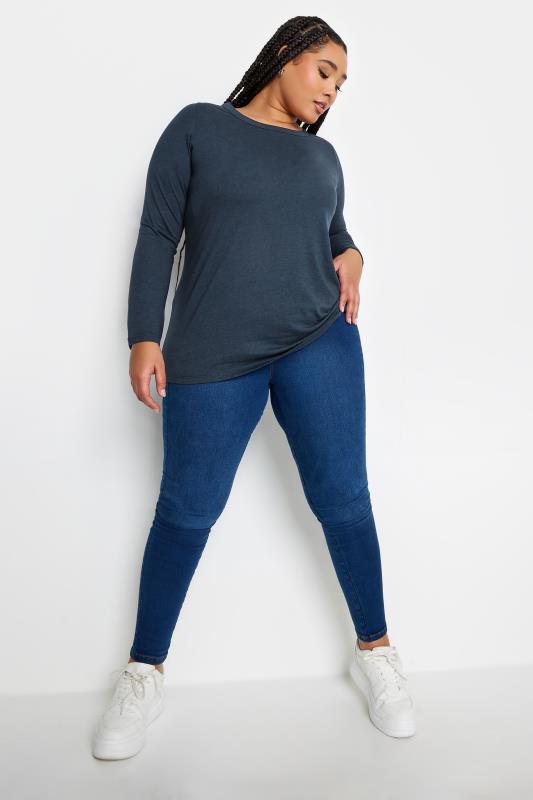 YOURS Plus Size Navy Blue Marl Long Sleeve Top | Yours Clothing 2