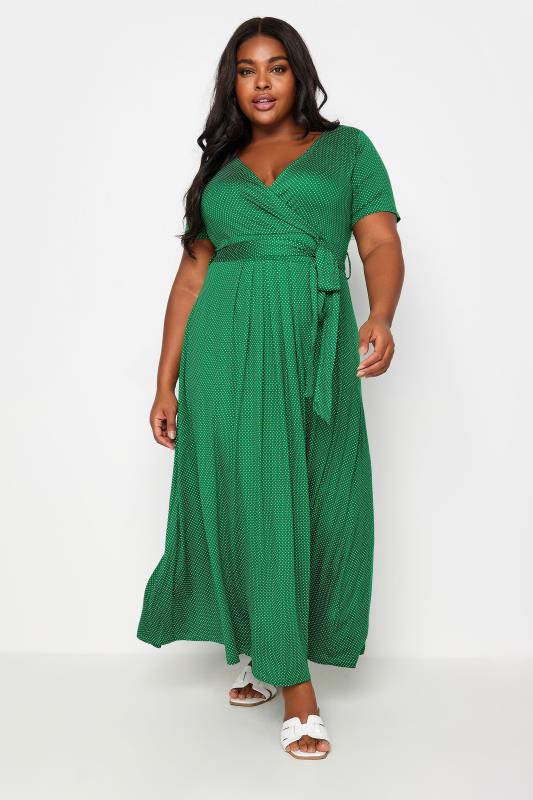 YOURS Plus Size Green Dot Print Maxi Wrap Dress | Yours Clothing 1