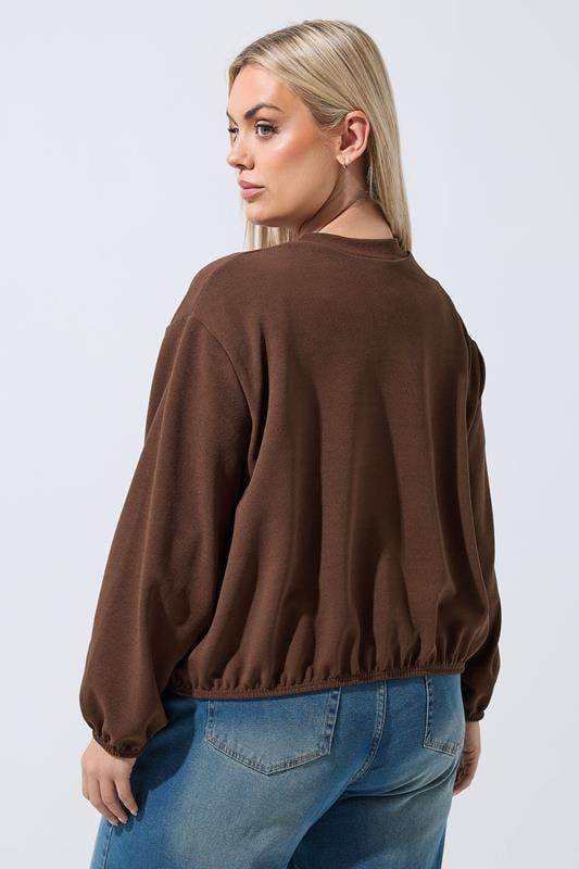 LIMITED COLLECTION Plus Size Chocolate Brown Zip Bomber Jacket | Yours Clothing 4