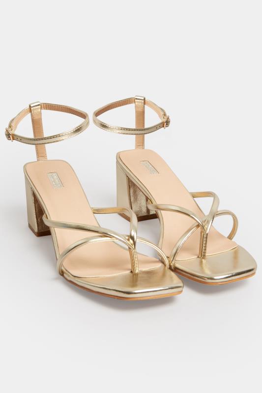 LIMITED COLLECTION Gold Mid Toe Post Heeled Sandals In Extra Wide EEE Fit | Yours Clothing 1