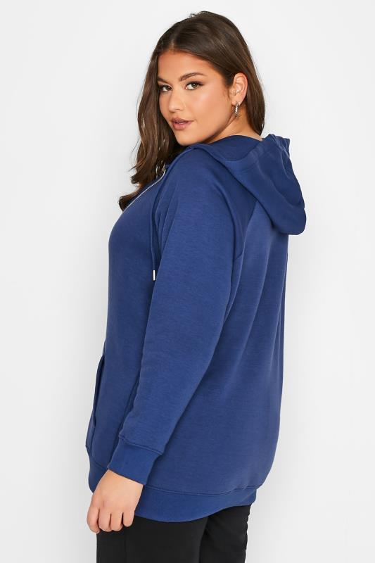 Curve Plus Size Womens Dark Blue Raglan Zip Hoodie | Yours Clothing 3
