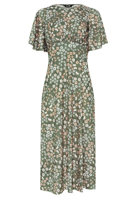  LTS Tall Khaki Green Floral Print Midi Dress