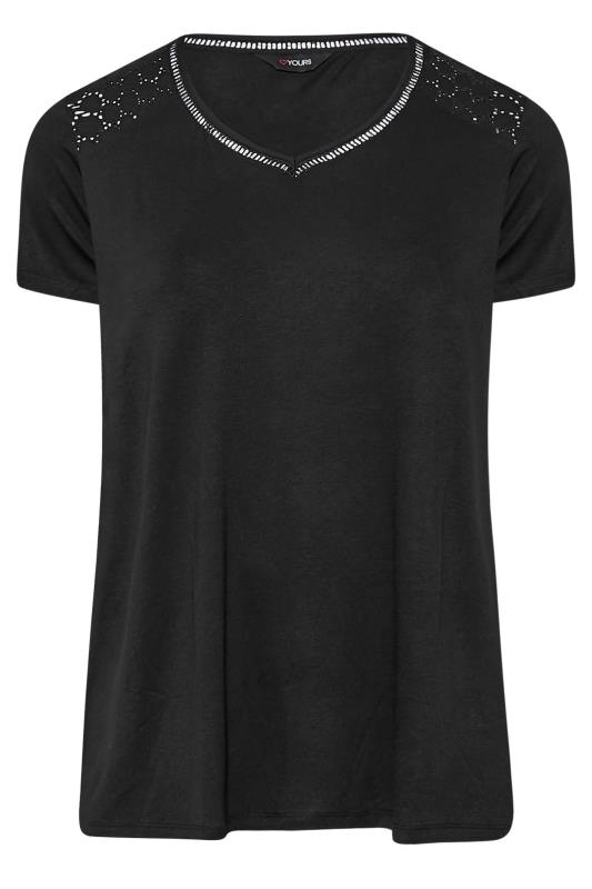 Plus Size Black Embroidered Shoulder Detail T-Shirt | Yours Clothing 6