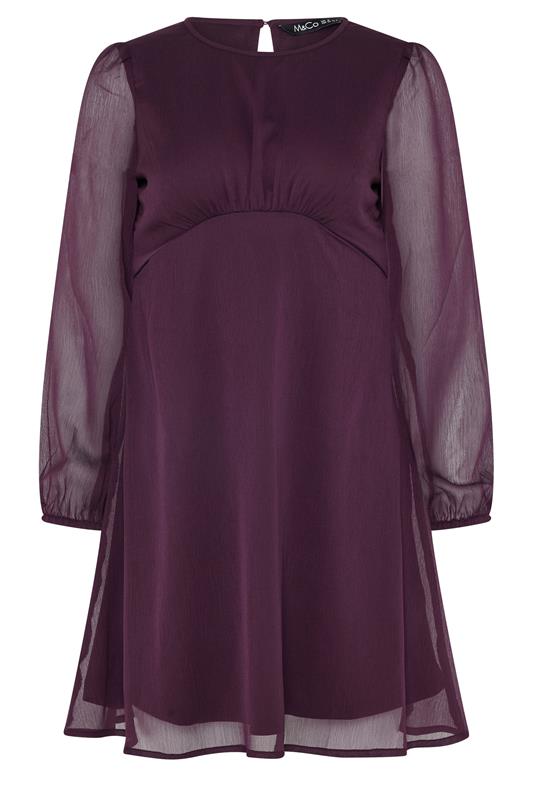 M&Co Petite Berry Purple Long Sleeve Chiffon Dress | M&Co 5
