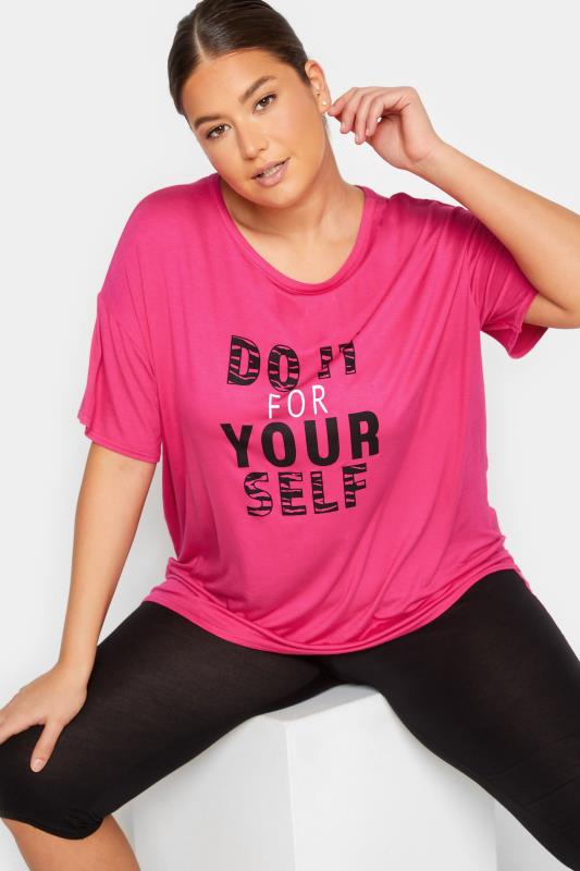 YOURS ACTIVE Plus Size Pink 'Do It For Yourself' Slogan T-Shirt | Yours Clothing | Yours Clothing 6