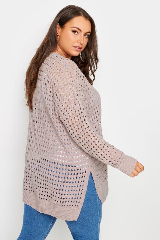 YOURS Plus Size Light Pink Crochet Jumper | Yours Clothing 3
