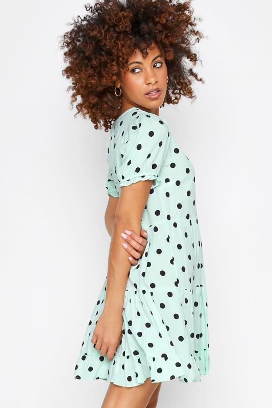 Petite Mint Green Spot Print Tiered Tunic Dress | PixieGirl 4