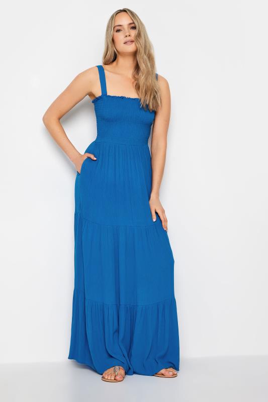  Grande Taille LTS Tall Cobalt Blue Shirred Tiered Maxi Dress