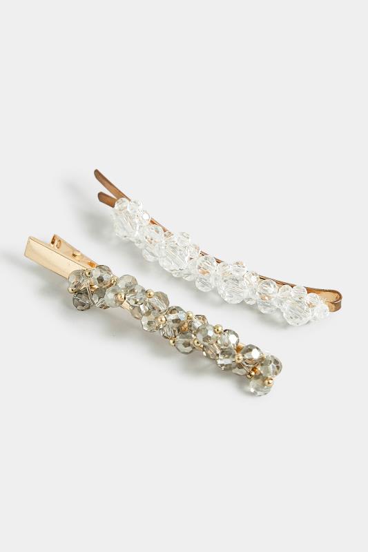 2 PACK Gold Diamante Bead Hair Clips | Yours Clothing 2