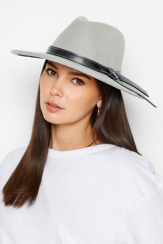 Plus Size  Grey Faux Leather Band Fedora Hat