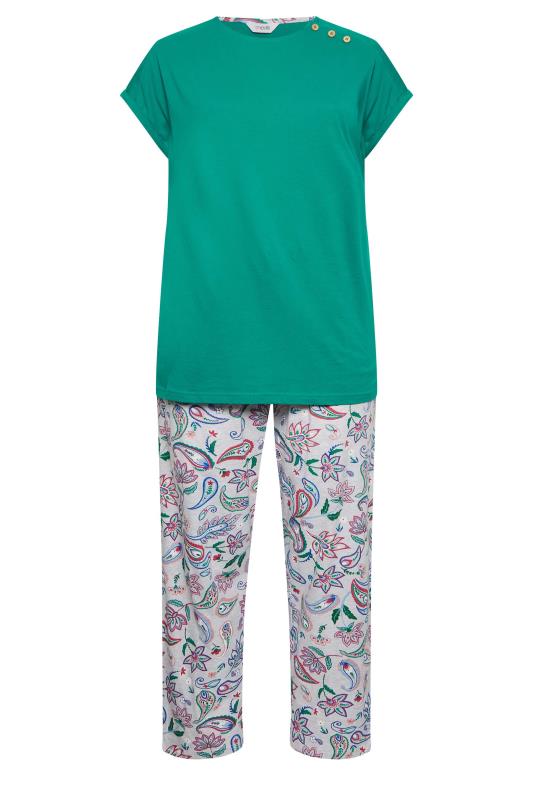 YOURS Plus Size Green Paisley Print Wide Leg Pyjama Set | Yours Clothing 6