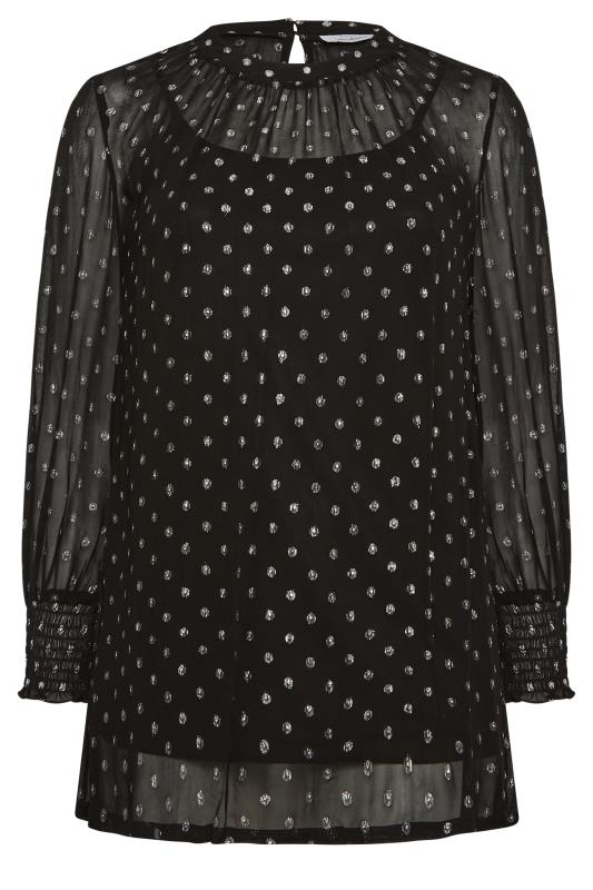YOURS LONDON Plus Size Black Metallic Spot Print Shirred Cuff Blouse | Yours Clothing 6