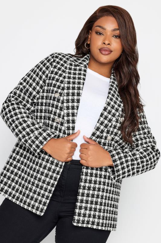 YOURS Curve Black & White Boucle Blazer | Yours Clothing 3