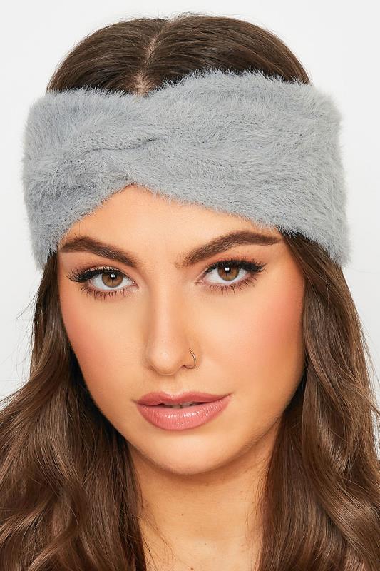 Plus Size Grey Faux Fur Twist Headband | Yours Clothing 1