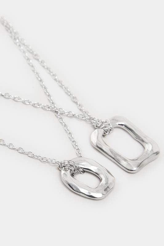 2 PACK Silver Geometric Pendant Necklace Set | Yours Clothing 3