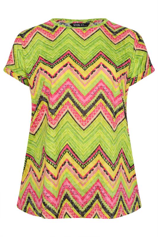 YOURS Plus Size Green Geometric Print T-Shirt | Yours Clothing 5