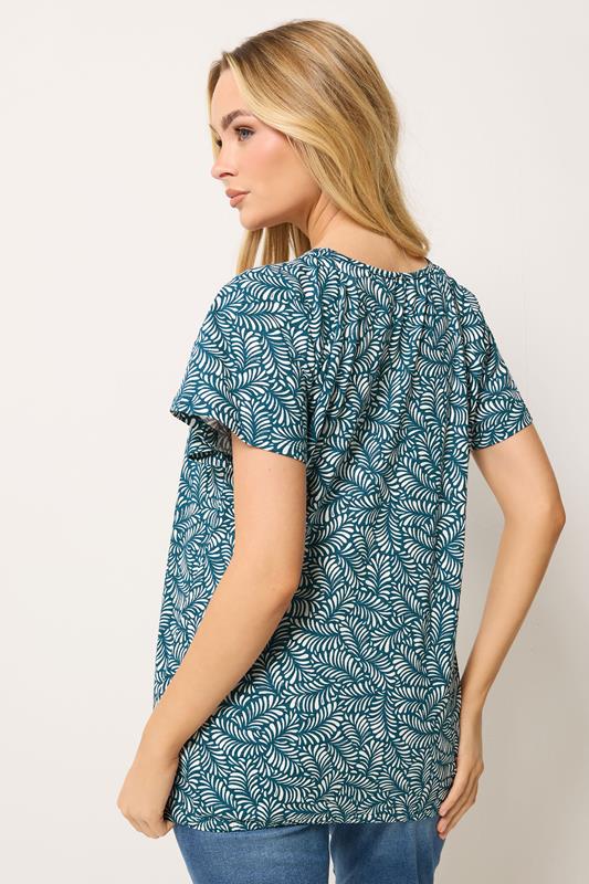 M&Co Navy Blue Leaf Print Cotton Scoop Neck Top | M&Co 3